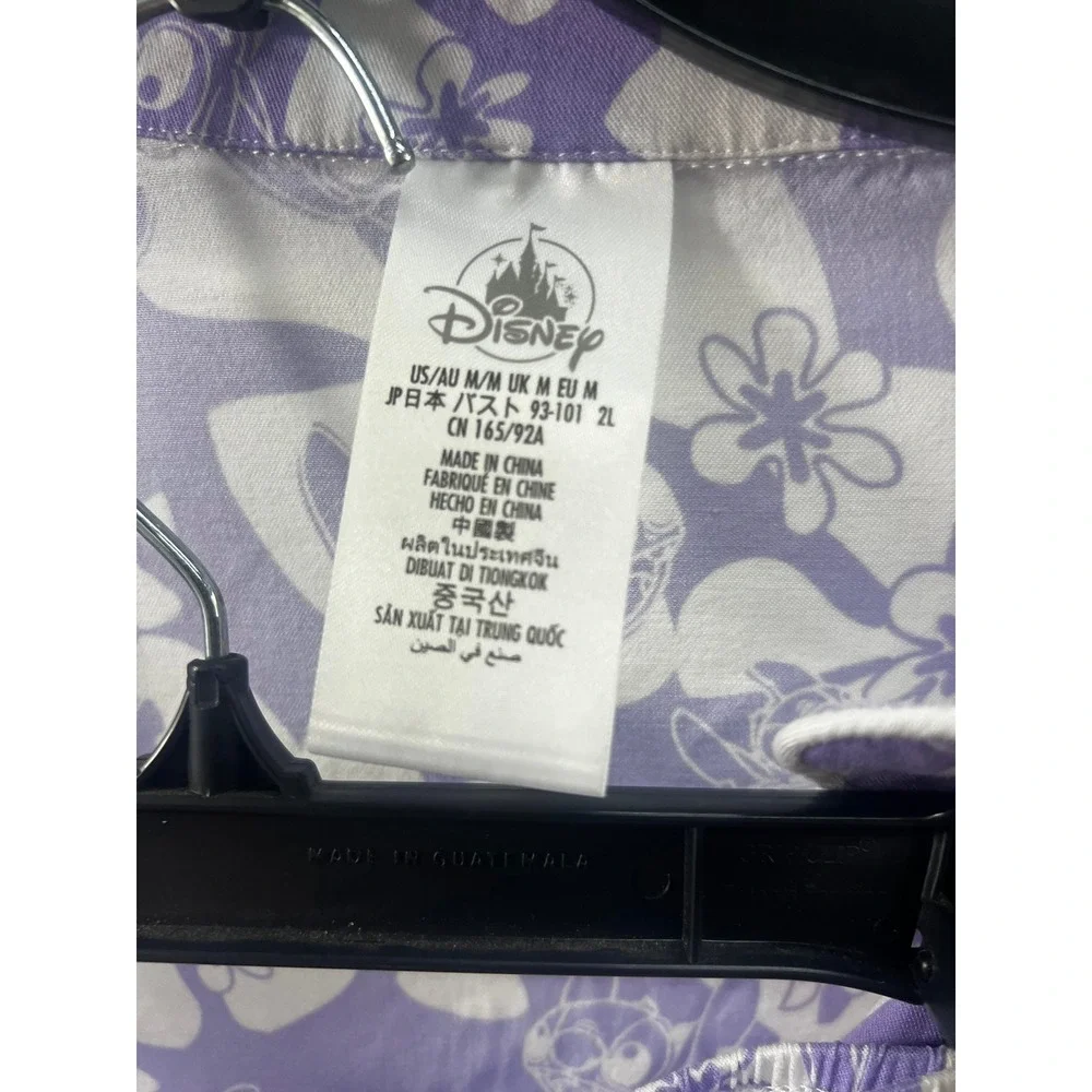 Disney Lilo & Stitch Pajama Set Purple White Floral Hibiscus Shorts Shirt Medium - Picture 3 of 3